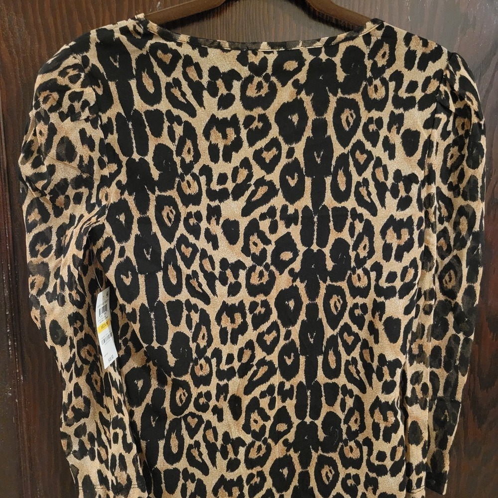 INC International Concepts Leopard Print Mesh Sleeves 3/4 Sleeve Top Women M - Picture 10 of 10